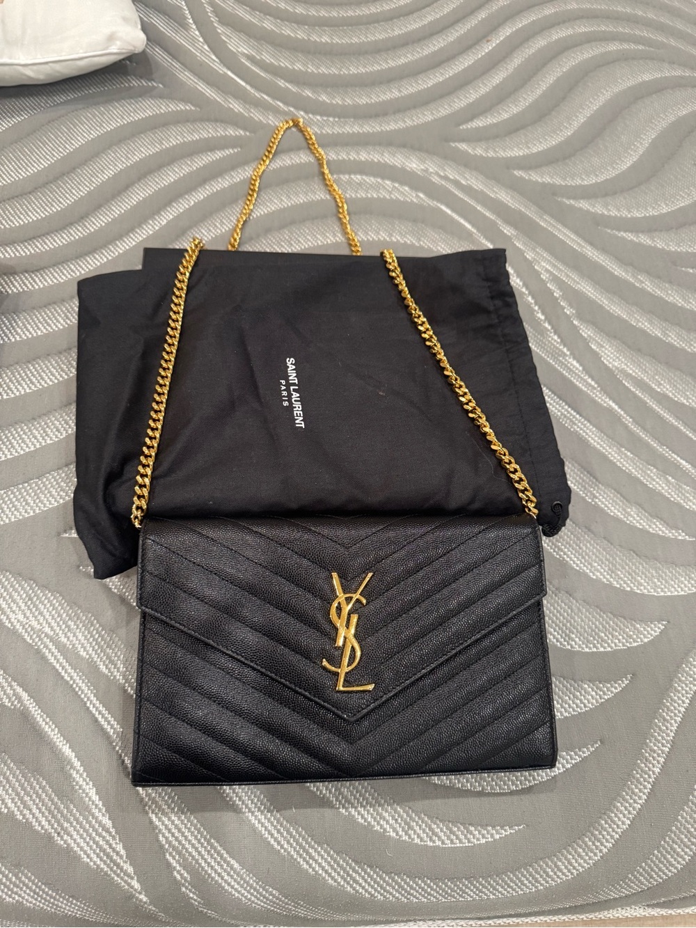 YSL Monogram Large Wallet on Chain in Grained Leather